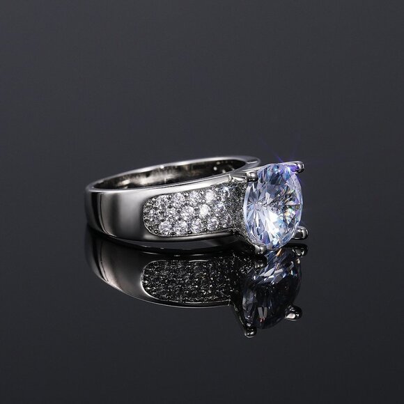 🌸Anillos Large Round CZ Luxury Diamond Chunky 925 Silver Plated Ring, L018 - Picture 2 of 10